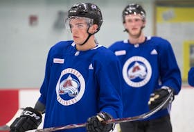 Herring Cove's Shane Bowers looks on during a drill at the 2018 Colorado Avalanche development camp at Family Sports Center in Centennial, Colorado. (Michael Martin/Colorado Avalanche)
