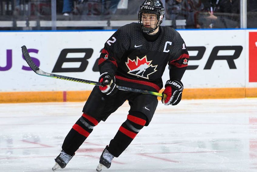Shane Wright of the Kingston Frontenacs playing for Team Canada Black at the U-17 World Hockey Challenge 2019 in Medicine Hat on November 2 2019. 
