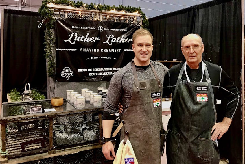 Olin Penna, owner of Luther Lather Shaving Creamery, and his father Doug, won top booth at this year’s 30th annual Turner’s Christmas market the Moncton Coliseum. The Charlottetown-based business beat out more than 300 vendors to win the award. SUBMITTED PHOTO