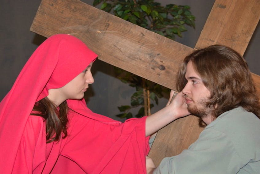 Actors Ilayda Kizikli as Mary and Josh Vince as Jesus during the 2018 Good Friday production of “The Prophet” at St. Joseph’s Parish in Little Bras d’Or. CONTRIBUTED