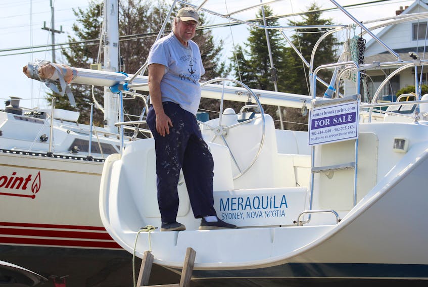 Ship shape
George LeBlanc was at the Northern Yacht Club on Thursday afternoon working on his 39-foot sailboat Meraquila, which is currently for sale. LeBlanc said he was working on the keel and hot water boiler, adding “There’s always something to work on when you have a boat.” Chris Connors/Cape Breton Post
