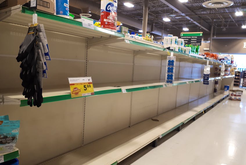 Shelves have been left empty at many Nova Scotia stores as people joined in the global panic to buy things like toilet paper. CONTRIBUTED