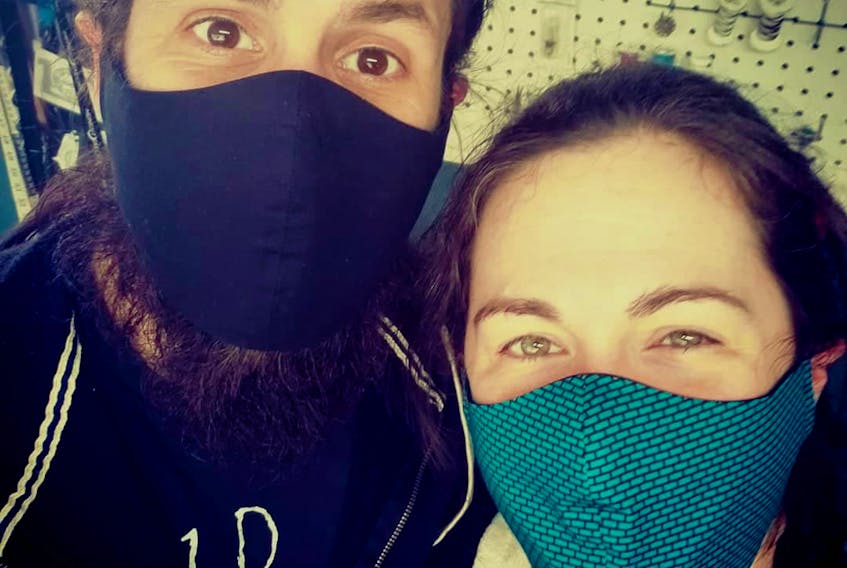 Dave Mullett and Shara King, co-owners of Midnight Tailors, are producing and selling filtered face masks in the St. John's area. The low prevalence of COVID-19 in Newfoundland and Labrador is likely behind the low uptake on wearing masks in public places.