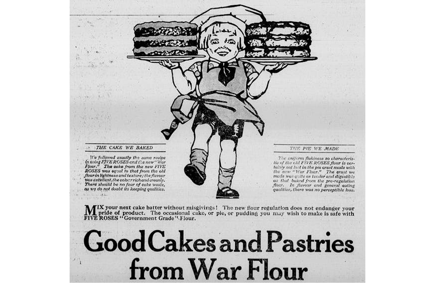 This advertisement from Ontario’s Lake of the Woods Milling Company, was carried in the The Guardian of Feb. 13, 1918. It is representative of efforts by several leading Canadian flour mills to reassure consumers and, presumably, to burnish the mills’ patriotic credentials that new flour, though reduced in quality by government regulation to conserve wheat, could still produce good baking. SUBMITTED PHOTO