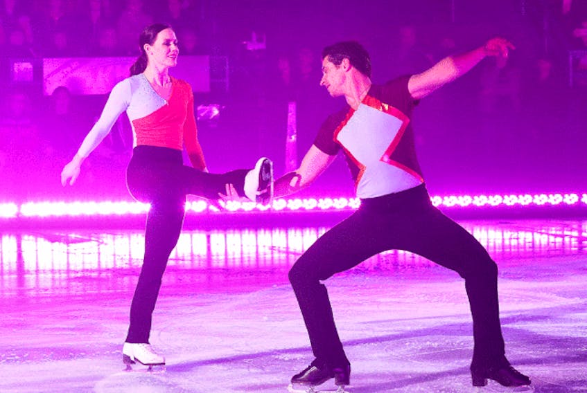  Olympic medalists Tessa Virtue and Scott Moir perform during a Thank You Canada Tour performance in Sudbury, Ont. on Oct. 26, 2018.