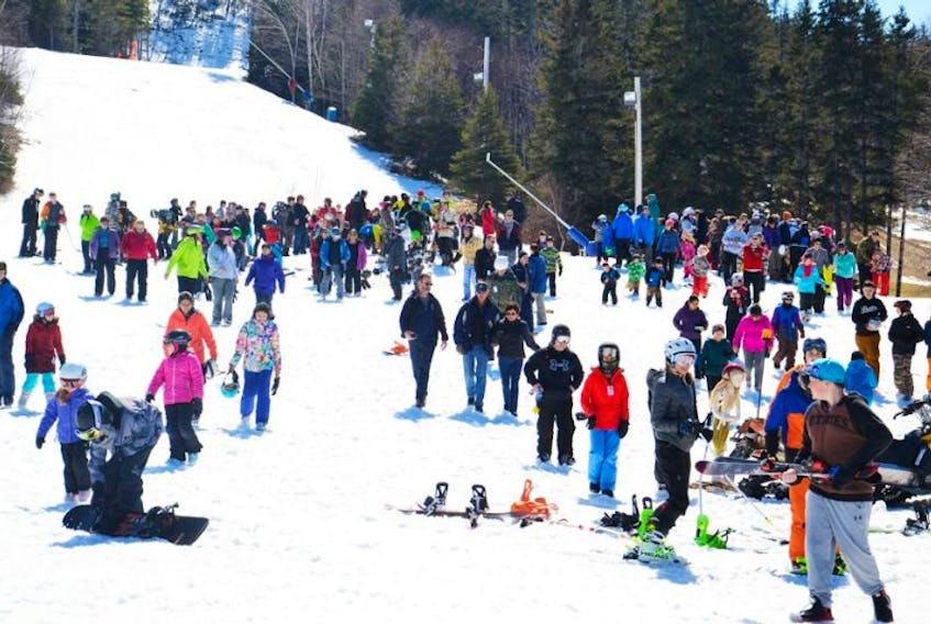 A large crowd made their way off the hill at the conclusion of the annual slush bowl event, held each year on the final day of operation at Ski Ben Eoin.