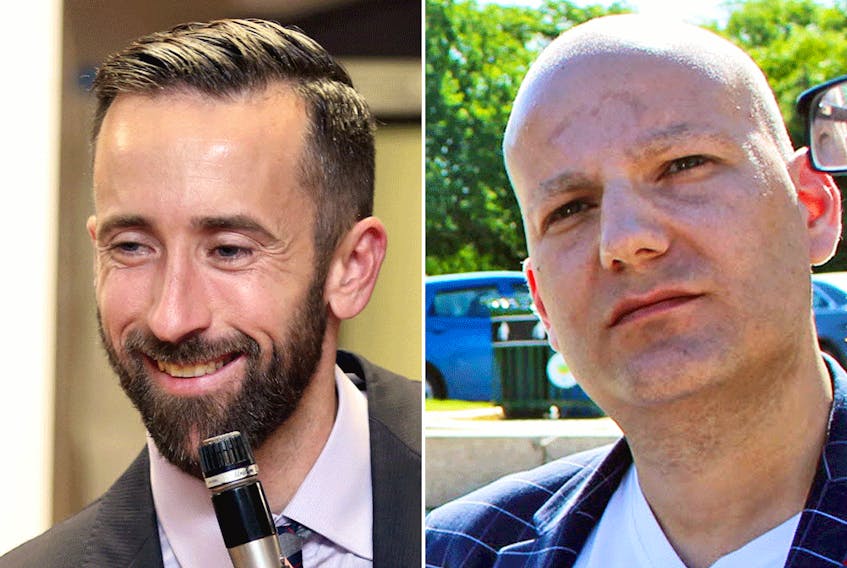 Rookie Ontario MP Derek Sloan, left, and Ontario political activist Jim Karahalios are the latest official candidates for the  the Conservative leadership.