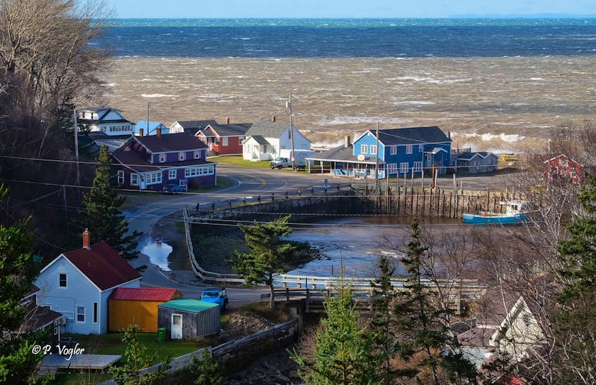 Close and cold.  Powerful fall storms have a way of churning up the waters of the Bay of Fundy.  Phil Vogler snapped this beauty about 1 hour before high tide a Harbourville N.S.