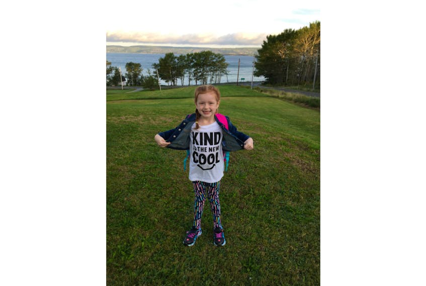 Back to school! It's been a busy week for parents and teachers across Atlantic Canada! Five-year-old Neelie Bennett from Big Pond, N.S. wore a lovely message on her very first day at school: "Kind is the new cool." Thanks Neelie!
