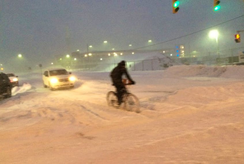 This bicycle enthusiast near the Health Sciences Centre in St. John's was undeterred by Saturday's snow storm.