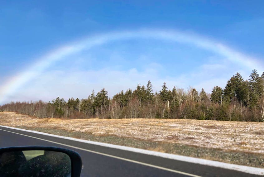 What a lovely sight to see. Karen Lannan was lucky to spot a winter rainbow in the Cobequid Pass area of Nova Scotia last month. But was she lucky enough to find the pot of gold?