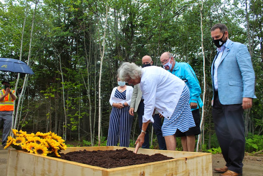The ceremonial sod turning for the new Hospice Cape Breton facility took place on Tuesday morning in Membertou. The hospice will provide a home-like and welcoming environment for individuals in the last stages of life and their families. The 10-bed facility will have space for families to gather, share music and meals and to enjoy nature. The $5.7-million facility is being built on land donated by Membertou First Nation that’s valued at $1.2 million. Doors to the facility are scheduled to open in 2021. The province is providing the annual operating costs estimated at $1.75 million. Patricia Jackson, co-chair of Hospice Cape Breton, turned the sod during the ceremony. Valerie Nugent, director of cancer and palliative care services for the Nova Scotia Health Authority eastern zone, Brett MacDougall, executive director of operations for the eastern zone, Membertou Chief Terry Paul and MLA Derek Mombourquette also took part in the sod turning. GREG MCNEIL • CAPE BRETON POST