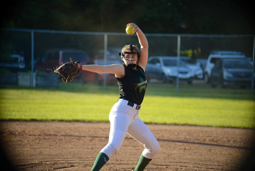 Kylee Campbell of the P.E.I. Stars’ provincial under-16 team delivers a pitch.