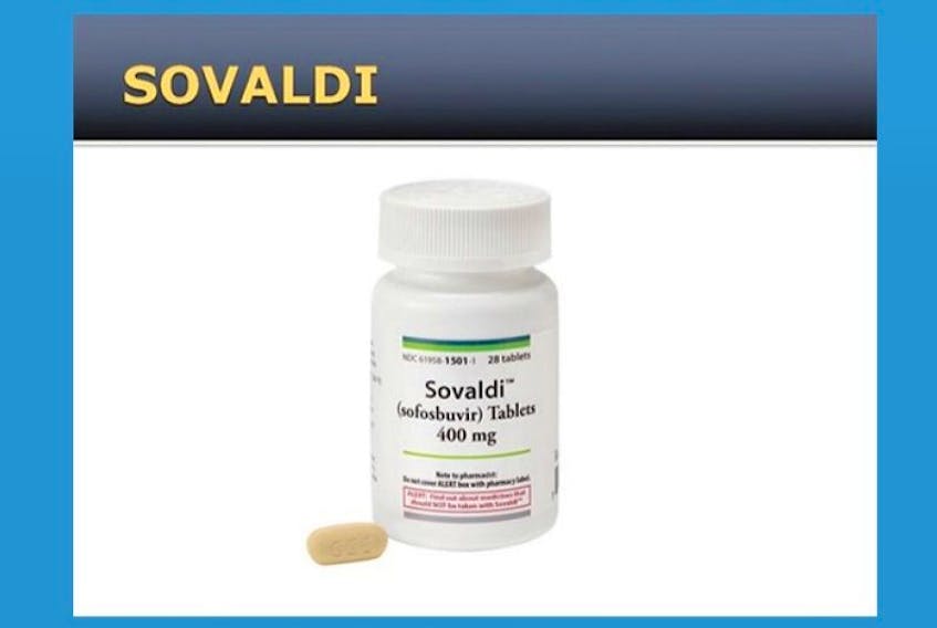 Screen capture of Sovaldi, a drug to treat <span class="BodyTextFlushLeft">hepatitis C</span>