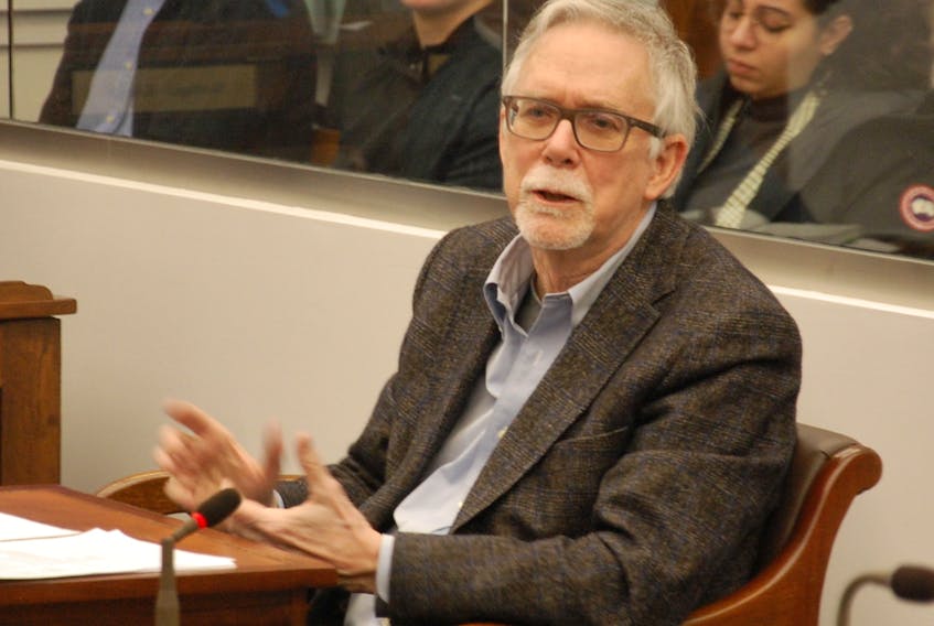 Willett Kempton, a professor at the University of Delaware, made a presentation Thursday on vehicle-to-grid technology and electric vehicle integration to P.E.I.'s special committee on climate change. Jim Day/The Guardian