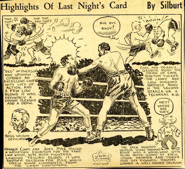 Highlights of Last Night’s fights featuring George (Rockabye) Ross. Sydney Post Record,1946. Courtesy of “A Colourful Life” by Allan Silburt

