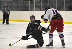 According to Hockey Nova Scotia records since 1970, Cape Breton County/Coxheath has won 29 championship titles at the minor hockey level. In this file photo, Steven Hardy of the Cape Breton County Islanders throws an open ice hit on Parker Doucette of the New Waterford Sharks during Under-18 'AA' Cape Breton Cup action at the New Waterford and District Community Centre last February. JEREMY FRASER • CAPE BRETON POST