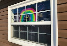 A rainbow in a window in Corner Brook. 