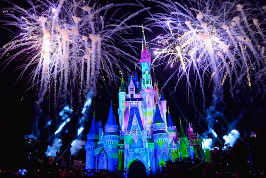 Cinderella's castle at Walt Disney World in Orlando, Fla., is surrounded by fireworks. 
