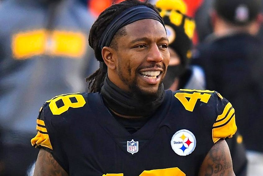Bud Dupree of the Pittsburgh Steelers stands on the sideline during the first half of his team's game against the Baltimore Ravens on Dec. 2, 2020.