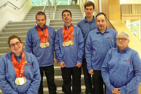 Athletes from Lunenburg-Queens Special Olympics who competed at the recent 2020 Canada Winter Games in Thunder Bay were, from left, Emily Latta, Colby Oickle, Michael Moreau, Nicholas Skoreyko, Josef Voegele and coach Betty Ann Daury. VERNON OICKLE PHOTO
