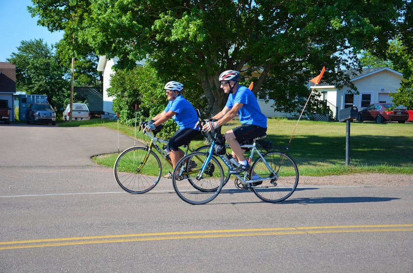 Julien and Edna Gallant train in Abram-Village for the Century Ride for Wishes in September. The Gallants will cycle from Egmont Bay to Moncton, N.B., the weekend of Sept. 18 to raise money for the P.E.I. Chapter of Make-A-Wish, which recently unified with the Children’s Wish Foundation.