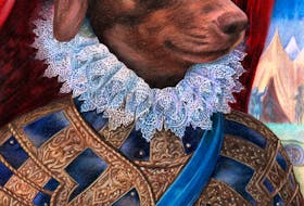 Joanne Snook-Hann's portrait of Dion Bolt's dachshund, Bartlett, in the style of Isaac Oliver’s 1610 portrait of Henry, Prince of Wales. — Submitted