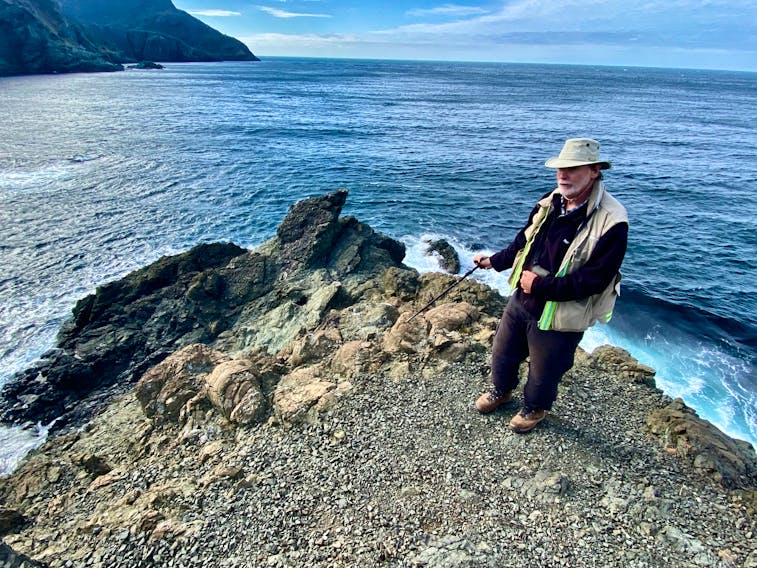 St. John’s geologist Andy Kerr identified pillow lava at Bottle Cove in Lark Harbour while helping the Cabox Aspiring Geopark find potential geosites within the boundary of the proposed park. 
Paul Wylezol Photo