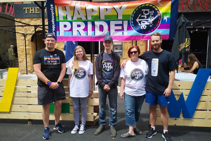 Members of the St. John’s Pride board of directors. From left is Garvin Greening, Mackenzie Grace, Andrew Sonsogno, Karin Power and Greg Noseworthy. – Andrew Waterman/The Telegram