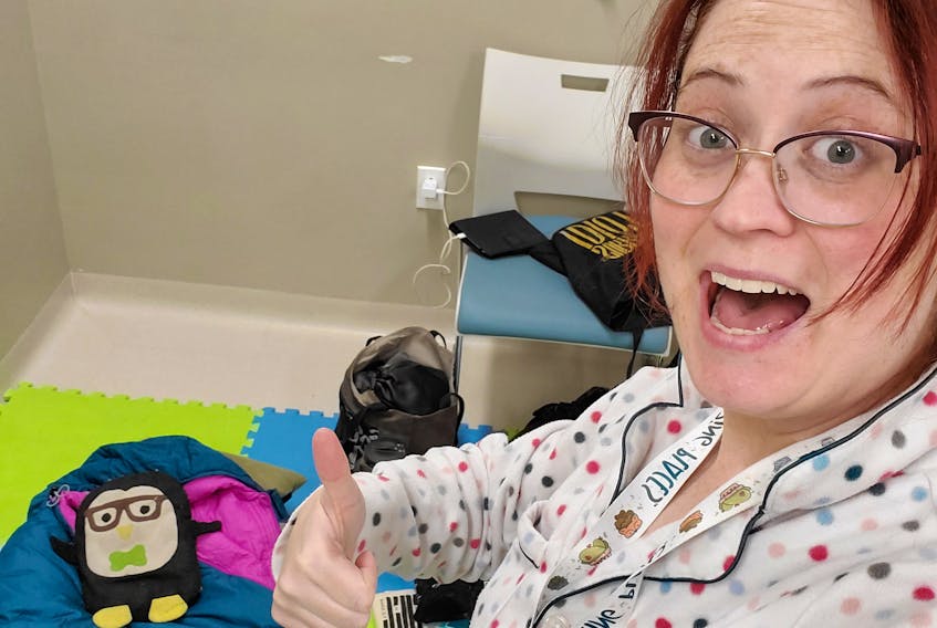 With a blizzard in the forecast, veterinarian Maggie Brown-Bury arrived at work on Thursday with a sleeping bag and enough food for two days. Contributed photo