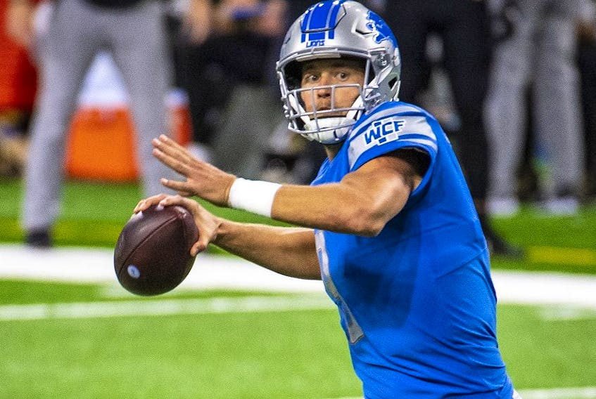 Matthew Stafford of the Detroit Lions throws the ball during the second quarter against the New Orleans Saints at Ford Field on Oct. 4, 2020, in Detroit.