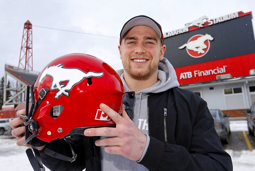 New Calgary Stampeders defensive lineman Connor McGough was introduced to the media at McMahon stadium in Calgary on Tuesday, February 11, 2020. Darren Makowichuk/Postmedia