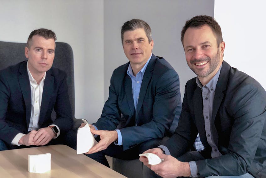 Adaptiiv Medical Technologies co-founders Peter Hickey (CEO, left), Dr. James Robar and Alex Dunphy (CTO). The Halifax startup has developed a software platform used to design 3D printed medical devices used in radiation oncology. CONTRIBUTED PHOTO