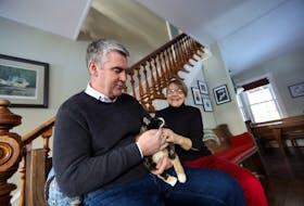 Jan. 25, 2021--Outgoing Premier Stephen McNeil and his wife Andrea pet their cat named Kitty in the entrance of their house in Upper Granville. The cat was named by one of the children.
ERIC WYNNE/Chronicle Herald