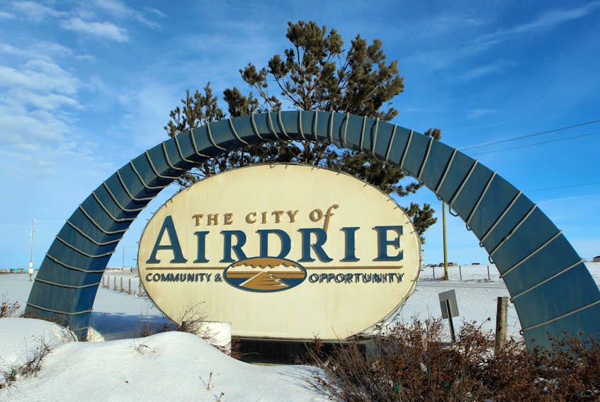 A sign greeting travellers to the community of Airdrie, Alta, is shown northbound on Hwy 2 QE II. Jim Wells/Calgary Sun/QMI Agency