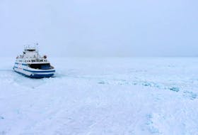 The Qajaq W attempted to cross yesterday, Feb. 11 with the assistance of an icebreaker but had to turn back. The crossing for today was cancelled because an icebreaker was not available. CONTRIBUTED BY LABRADOR MARINE INC.