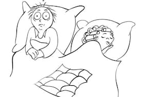stressed man in bed stock illustration