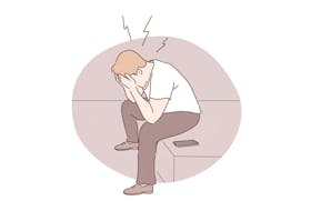stressed man with phone stock illustration