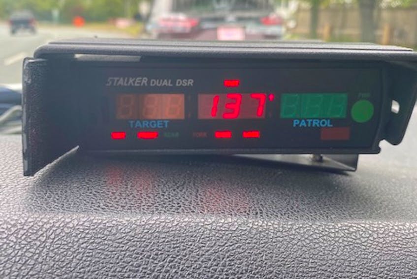 Police say they clocked a vehicle going 137 km/h in a 50-km/h zone on Highway 102 near the Bayers Road exit in Halifax on Tuesday.