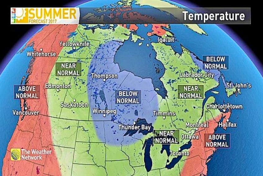 The Weather Network has released its summer forecast and for the most part it’s calling for an average summer in Atlantic Canada. Temperatures are expected to be above normal for the southern Maritimes, including Nova Scotia, and cooler than normal for coastal Labrador and northern Newfoundland.