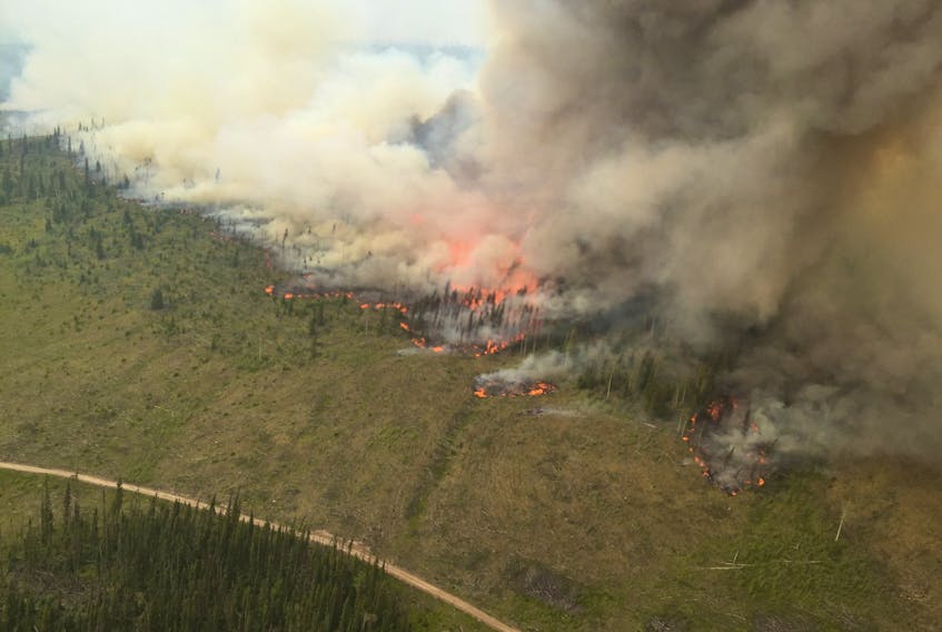 The fire at Narcosli Creek, B.C, on Aug. 11, 2018, as shown on Twitter by the B.C. wildfire service.