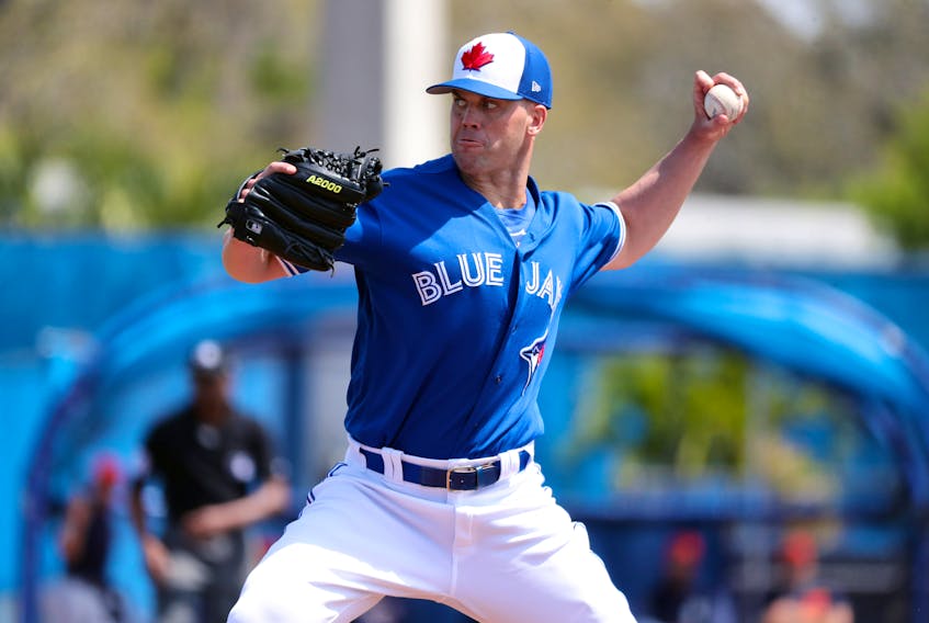 Toronto Blue Jays starting pitcher Clayton Richard (2) throws a pitch during the first inning against the Detroit Tigers at Dunedin Stadium. Kim Klement-USA TODAY Sports