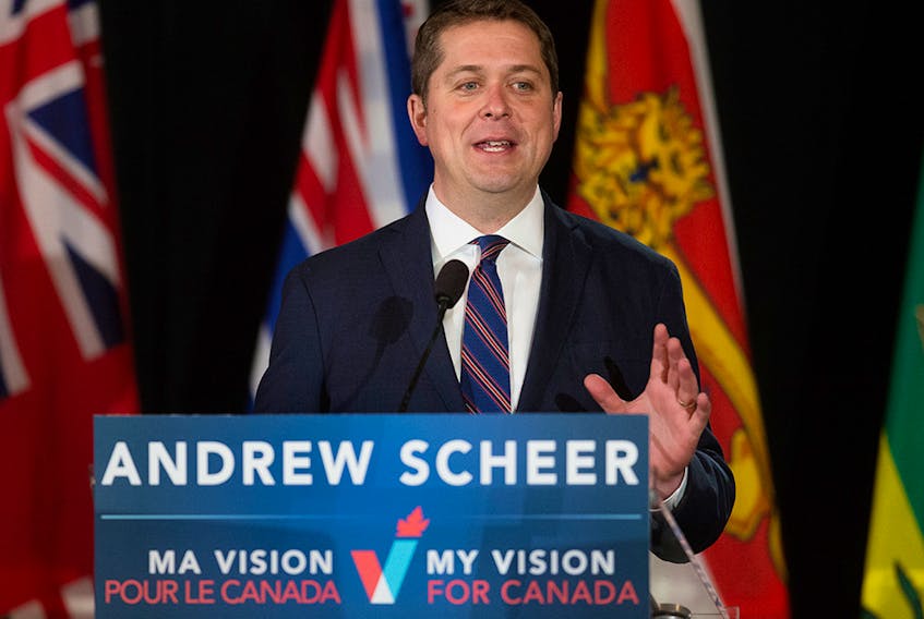 Conservative Leader Conservative Leader Andrew Scheer speaks at The Royal Glenora Club in Edmonton on June 4, 2019. David Bloom/Postmedia News