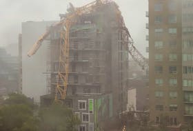 A crane outside a new development at the corner of South Park Street and Spring Garden Road in Halifax, N.S. collapsed onto the building as winds from hurricane Dorian lashed the city. Photo provided by Jake Poulton.