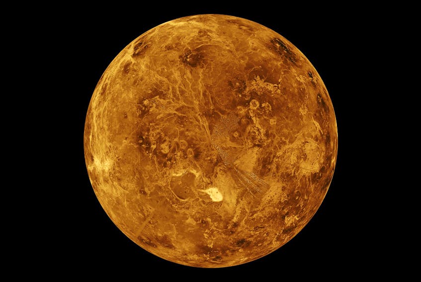 The northern hemisphere is displayed in this computer-simulated global view of the surface of Venus as seen by NASA Magellan spacecraft.