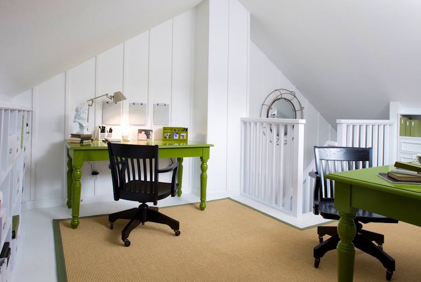 The natural green colour palette is a refreshing change from office grey.