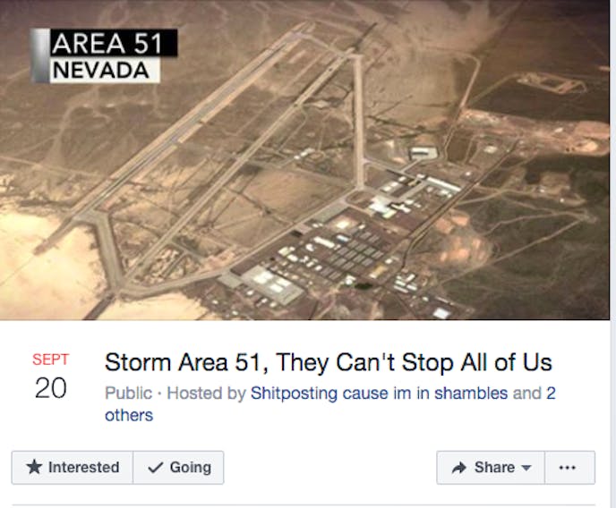 A screen grab from the Storm Area 51 Facebook Event page.