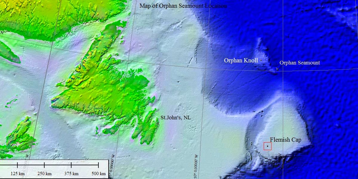 Map of Orphan Seamount location. - Alan Ruffman