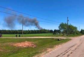 Three fire departments are at the scene of a fire at a scrapyard near Oyster Bed, P.E.I. on Monday, June 22, 2020.