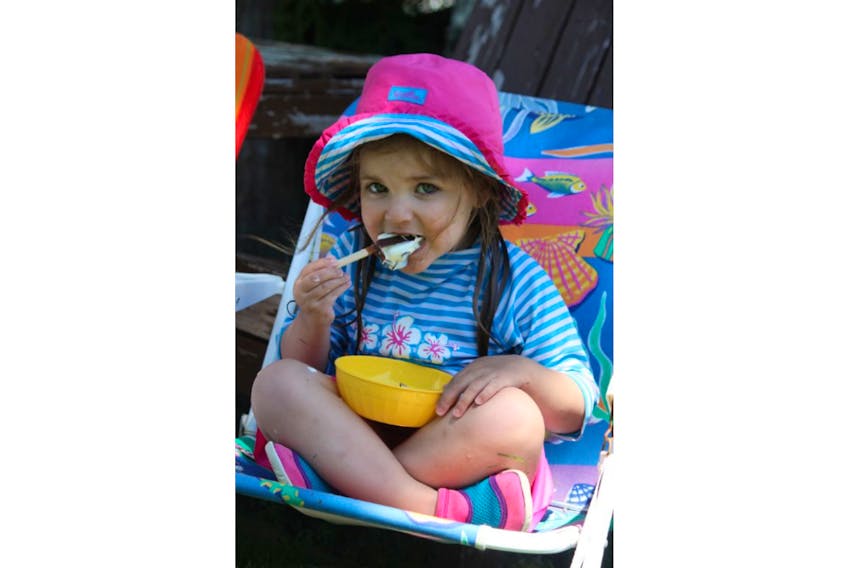 Ah, this is my favourite way to cool down, too! Sharon Fitzsimmons’ three-year-old granddaughter, Quinn, was enjoying a classic ice cream treat last Thursday when the mercury hit 29.1 C in Dartmouth. Nannie Sharon says they have been enjoying this warm weather and between pool time and the ice cream, everyone managed to stay cool.